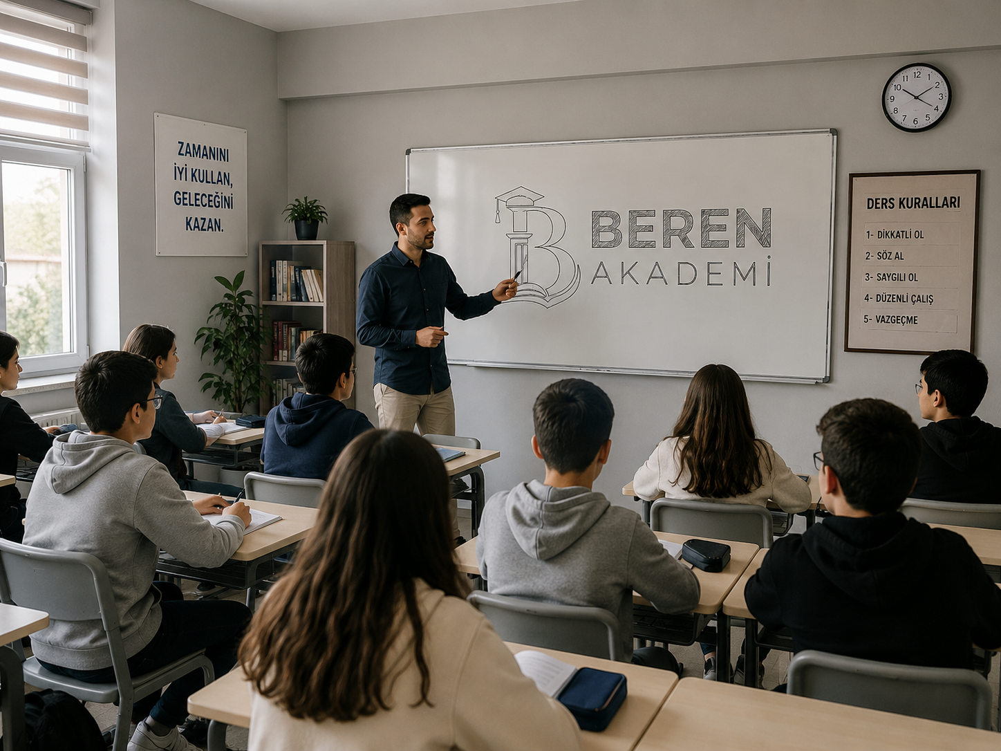 Beren Akademi sınıfında öğretmen ve öğrenciler